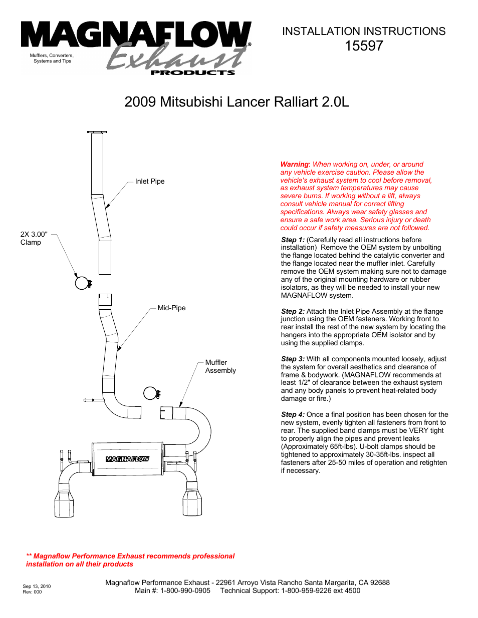 MagnaFlow MITSUBISHI LANCER Stainless Cat-Back System PERFORMANCE EXHAUST User Manual | 1 page