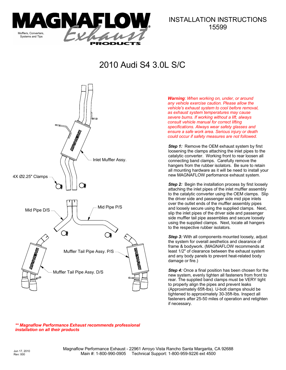 MagnaFlow AUDI S4 Stainless Cat-Back System PERFORMANCE EXHAUST User Manual | 1 page