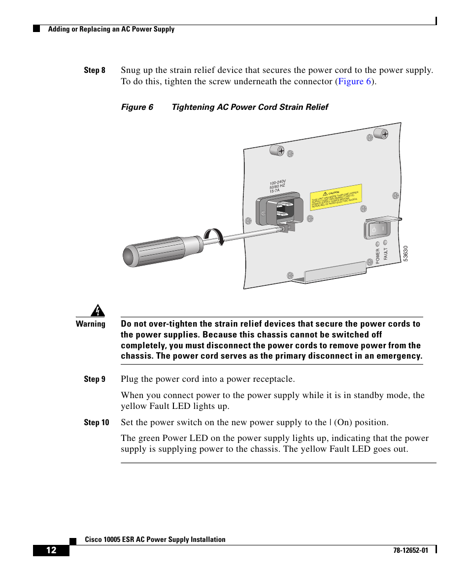 Step 8, Step 10, Adding or replacing an ac power supply | Cisco 10005 User Manual | Page 12 / 20