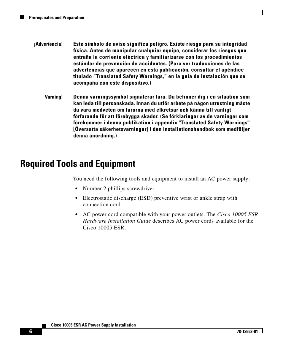 Required tools and equipment | Cisco 10005 User Manual | Page 6 / 20