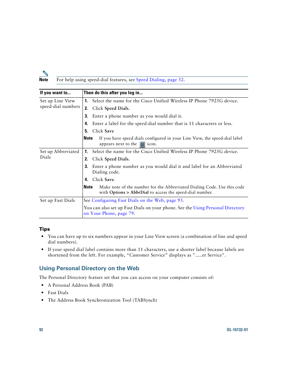 Using personal directory on the web | Cisco Cisco Unified Wireless IP Phone 7925G User Manual | Page 100 / 126