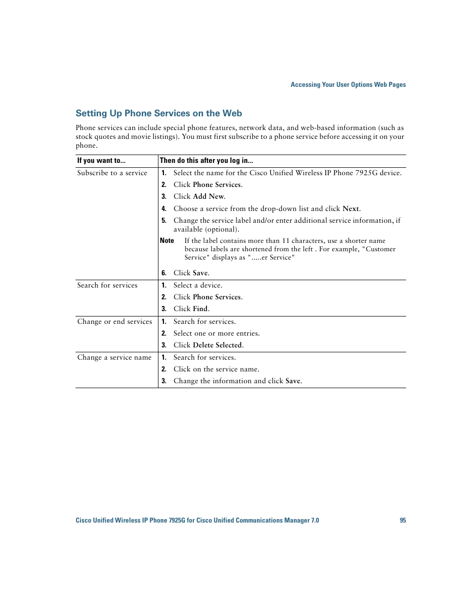 Setting up phone services on the web | Cisco Cisco Unified Wireless IP Phone 7925G User Manual | Page 103 / 126
