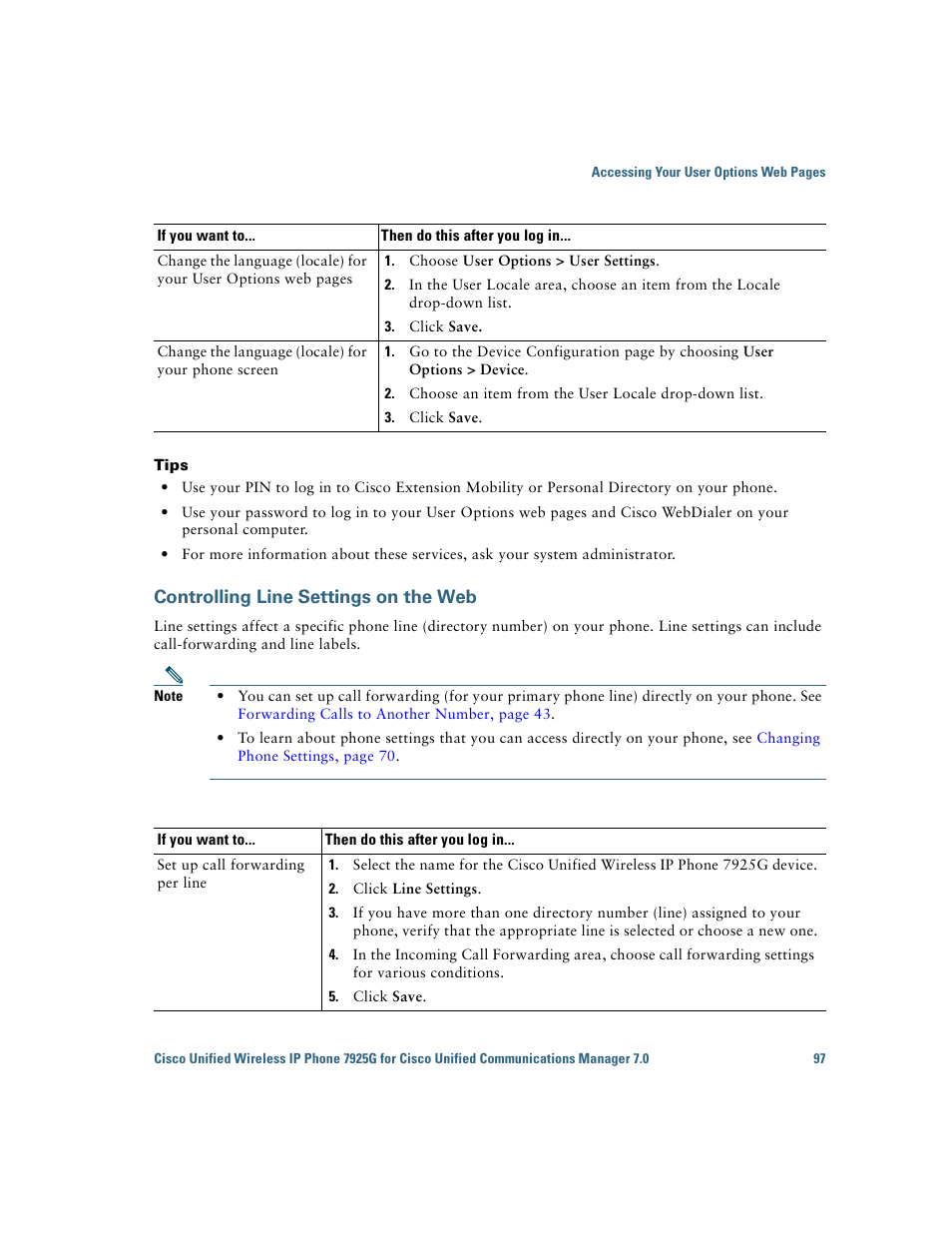 Controlling line settings on the web, Controlling line settings | Cisco Cisco Unified Wireless IP Phone 7925G User Manual | Page 105 / 126