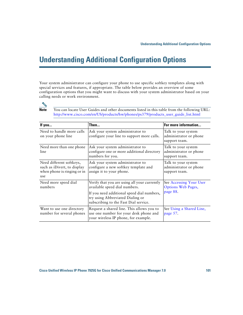 Understanding additional configuration options | Cisco Cisco Unified Wireless IP Phone 7925G User Manual | Page 109 / 126