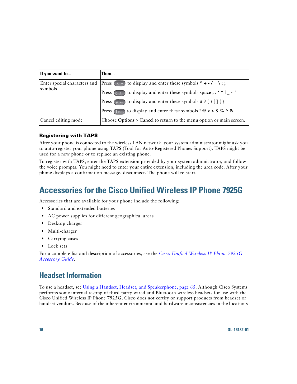 Headset information | Cisco Cisco Unified Wireless IP Phone 7925G User Manual | Page 24 / 126