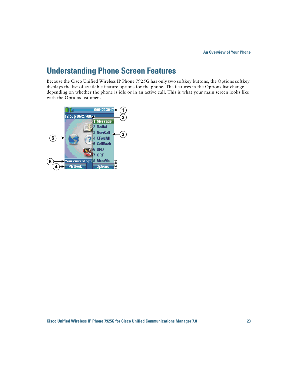 Understanding phone screen features | Cisco Cisco Unified Wireless IP Phone 7925G User Manual | Page 31 / 126