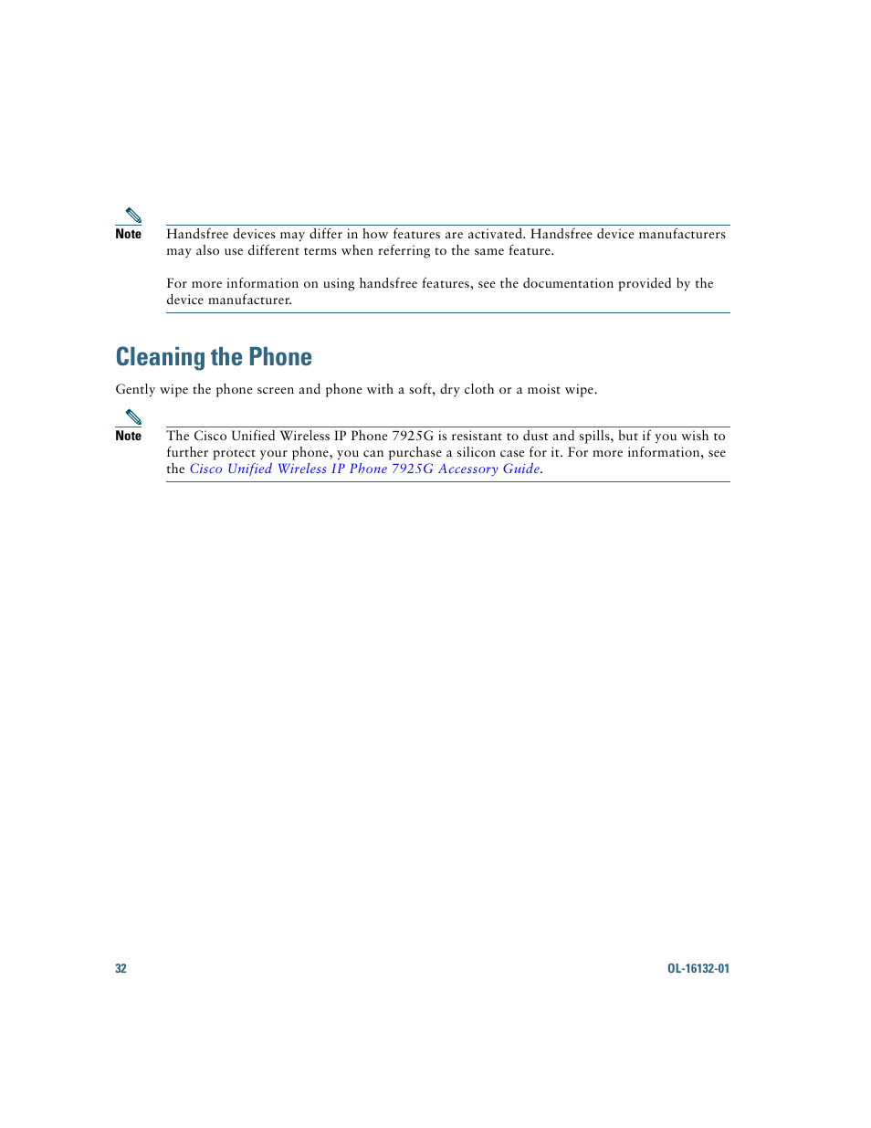 Cleaning the phone | Cisco Cisco Unified Wireless IP Phone 7925G User Manual | Page 40 / 126