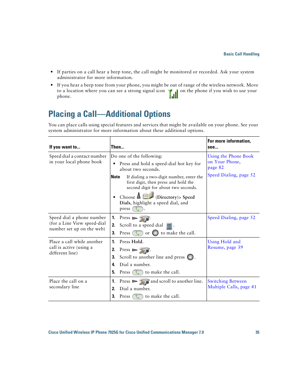 Placing a call-additional options, Placing a call—additional options | Cisco Cisco Unified Wireless IP Phone 7925G User Manual | Page 43 / 126