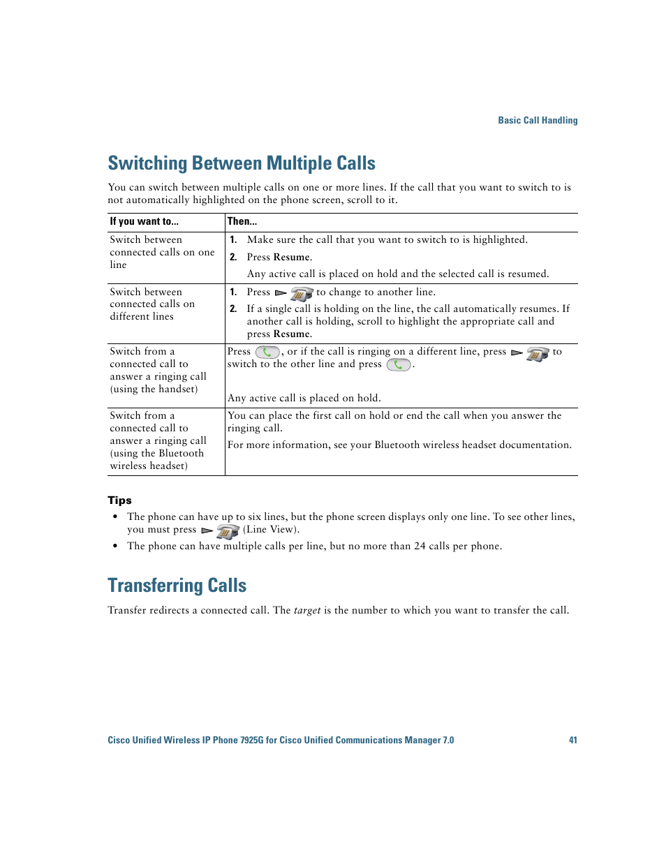 Switching between multiple calls, Transferring calls | Cisco Cisco Unified Wireless IP Phone 7925G User Manual | Page 49 / 126
