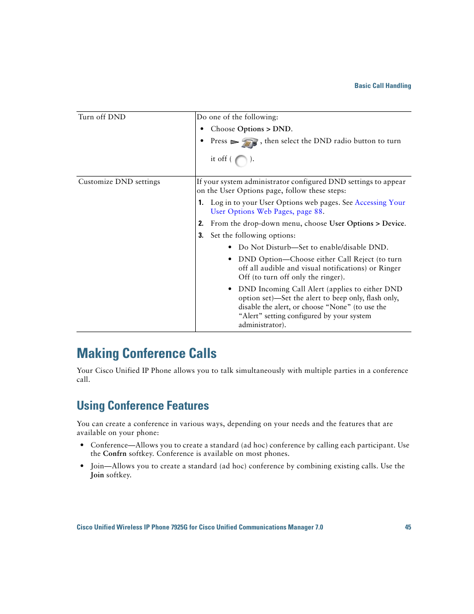 Making conference calls, Using conference features | Cisco Cisco Unified Wireless IP Phone 7925G User Manual | Page 53 / 126