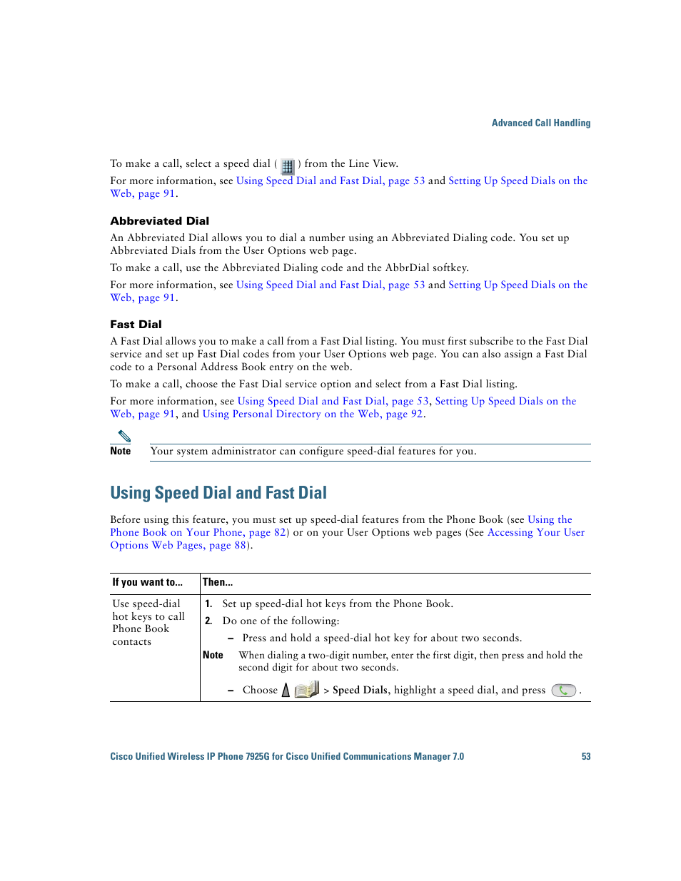 Using speed dial and fast dial | Cisco Cisco Unified Wireless IP Phone 7925G User Manual | Page 61 / 126