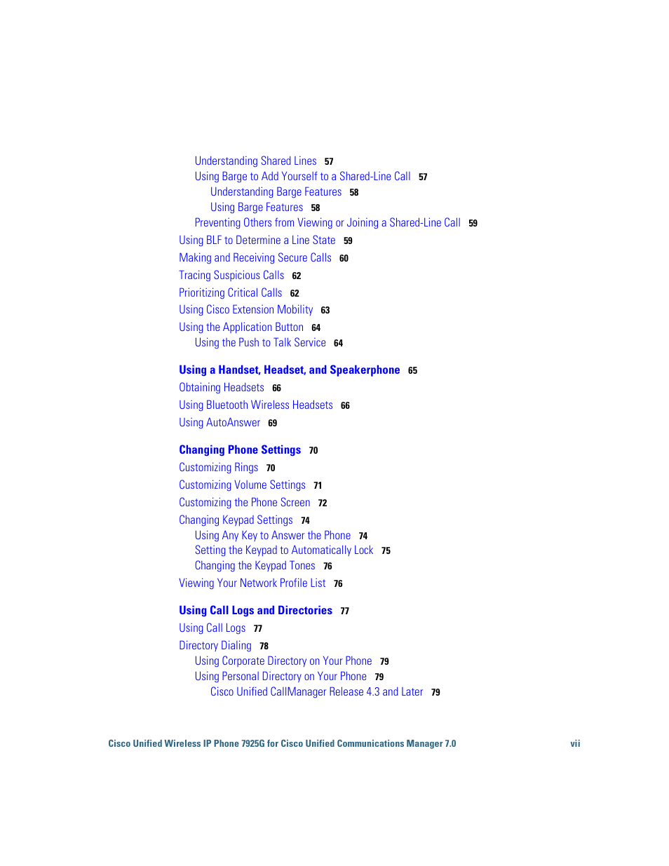 Cisco Cisco Unified Wireless IP Phone 7925G User Manual | Page 7 / 126
