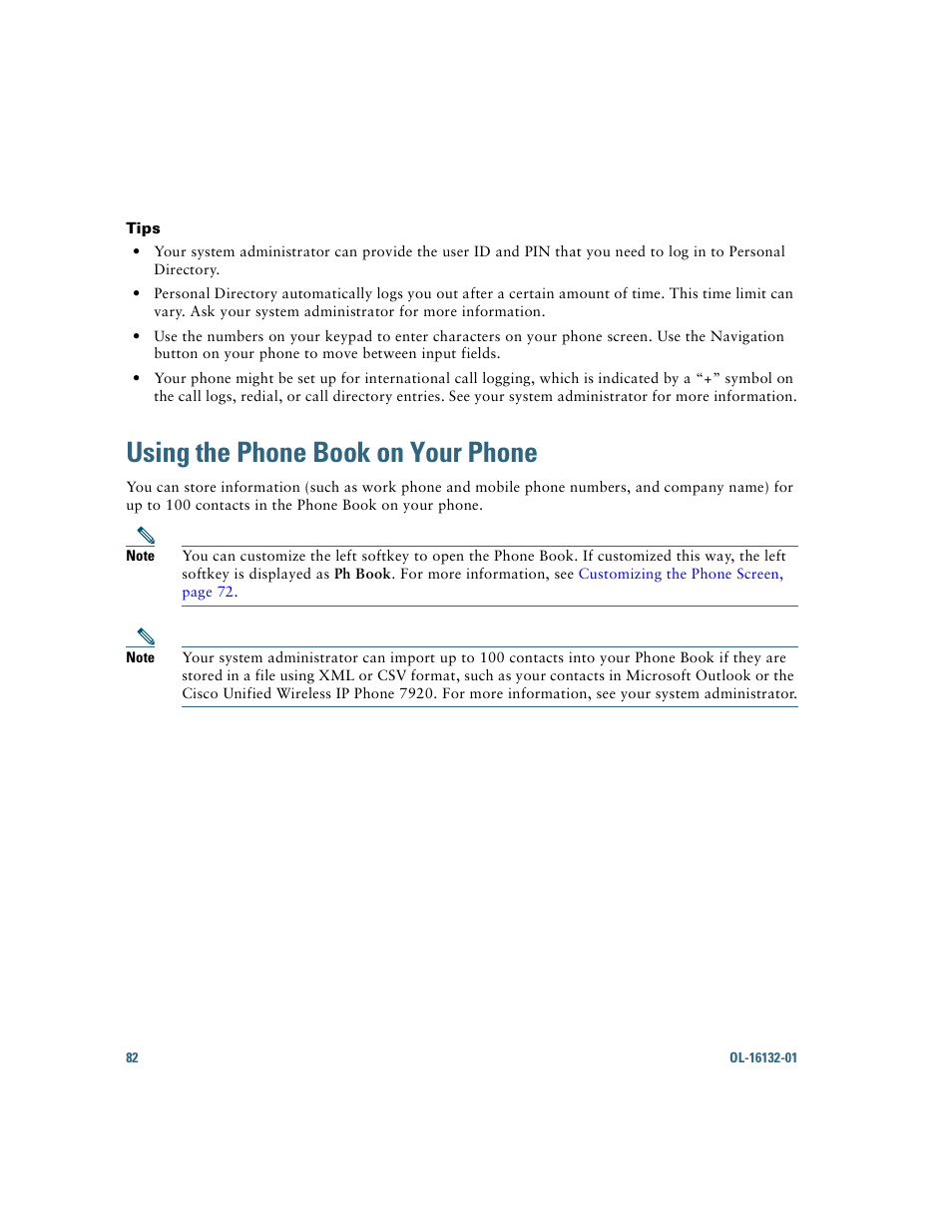 Using the phone book on your phone, Using the phone book on your, Using the | Using the phone book | Cisco Cisco Unified Wireless IP Phone 7925G User Manual | Page 90 / 126