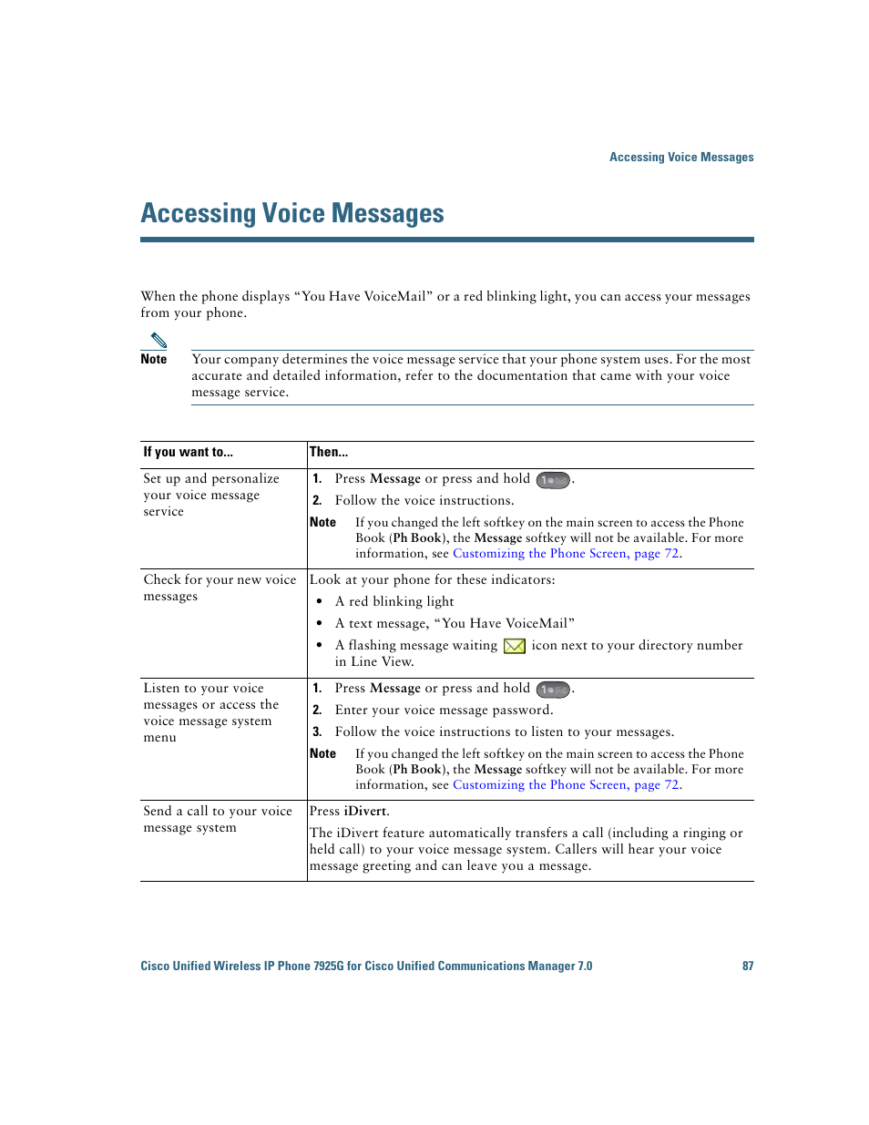 Accessing voice messages | Cisco Cisco Unified Wireless IP Phone 7925G User Manual | Page 95 / 126