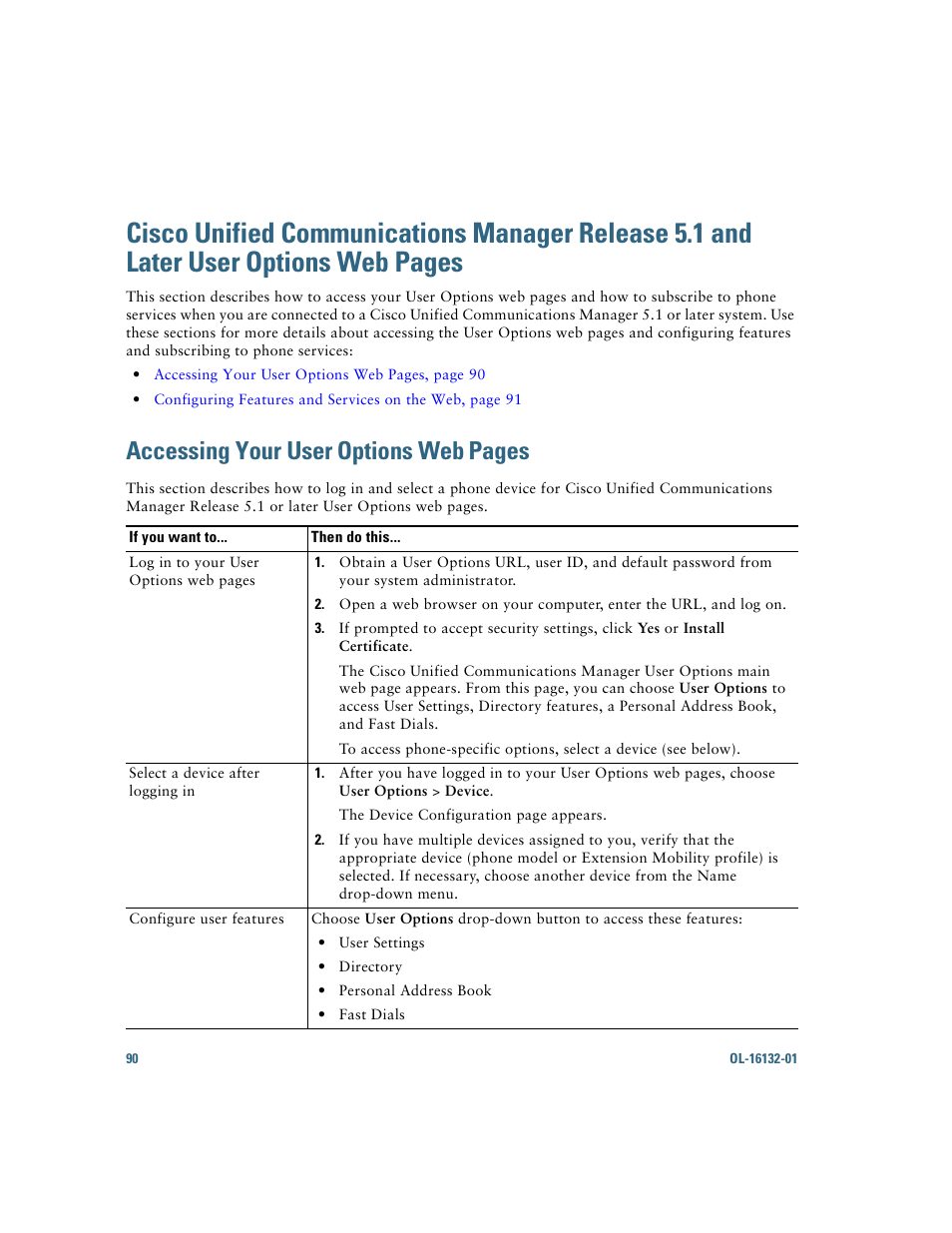 Accessing your, Accessing your user, Options web | Pages | Cisco Cisco Unified Wireless IP Phone 7925G User Manual | Page 98 / 126