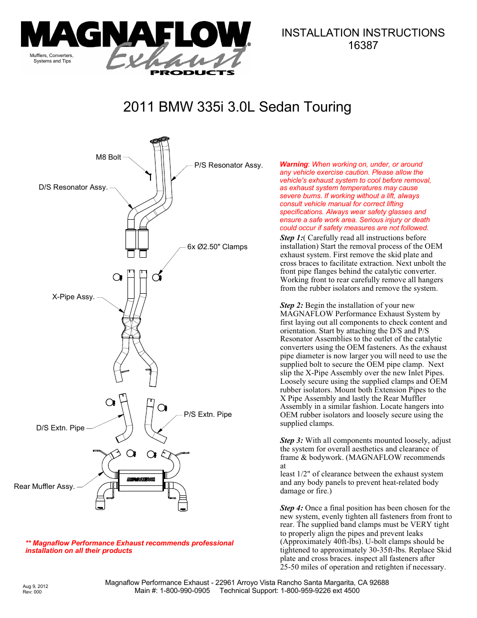 MagnaFlow BMW 335I Stainless Cat-Back System PERFORMANCE EXHAUST User Manual | 1 page