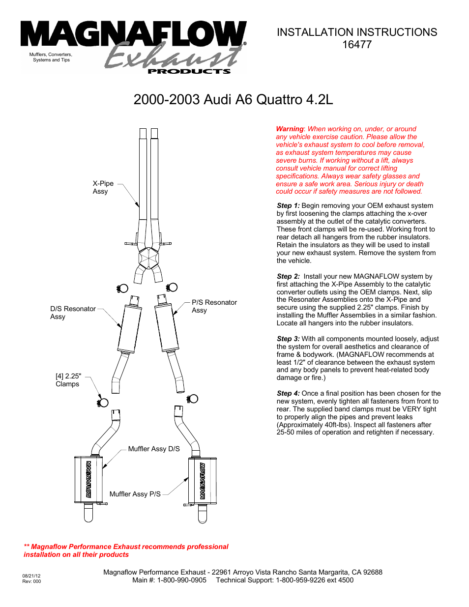 MagnaFlow AUDI A6 QUATTRO Stainless Cat-Back System PERFORMANCE EXHAUST User Manual | 1 page