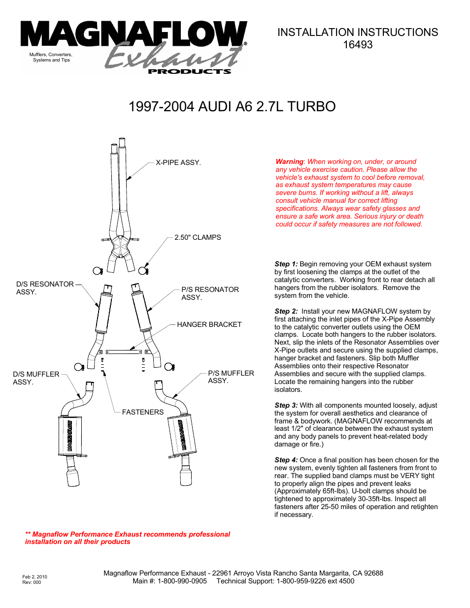 MagnaFlow AUDI A6 QUATTRO Stainless Cat-Back System PERFORMANCE EXHAUST User Manual | 1 page