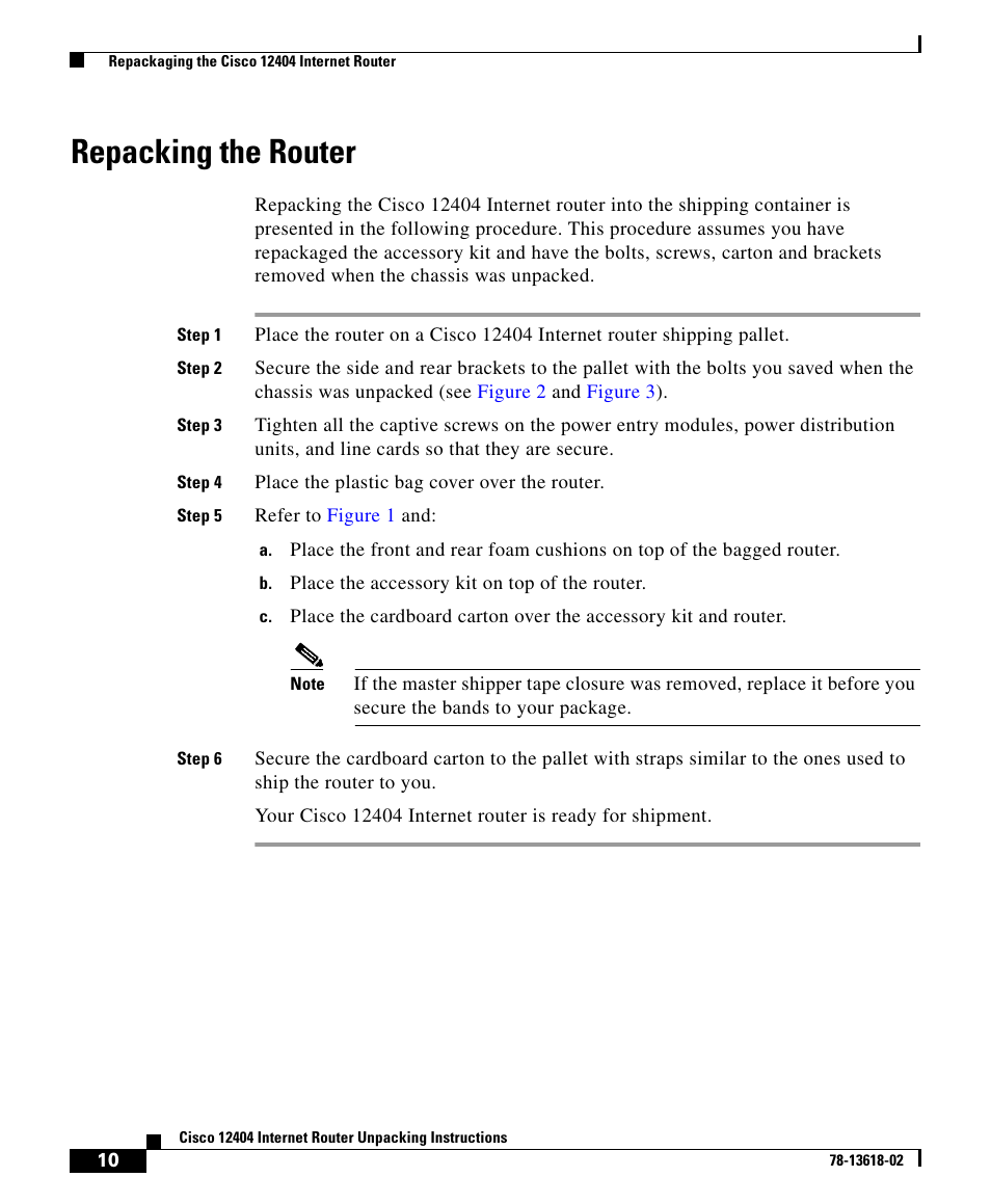Repacking the router | Cisco 12404 User Manual | Page 10 / 18