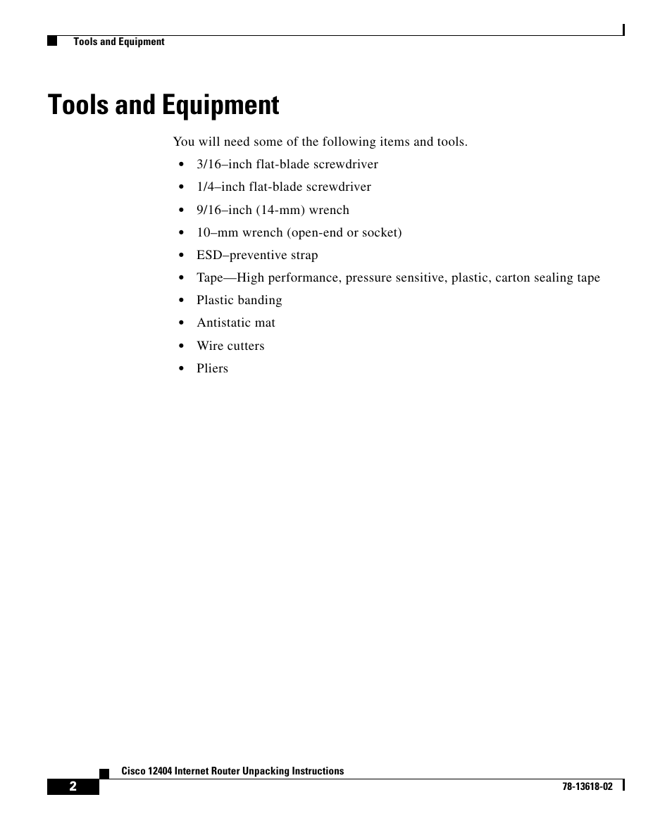 Tools and equipment | Cisco 12404 User Manual | Page 2 / 18