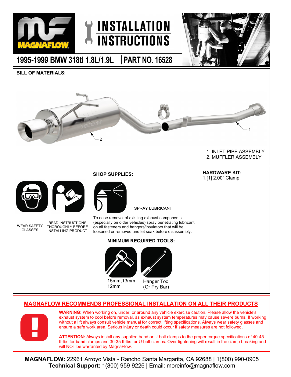 MagnaFlow BMW 318TI Stainless Cat-Back System PERFORMANCE EXHAUST User Manual | 3 pages