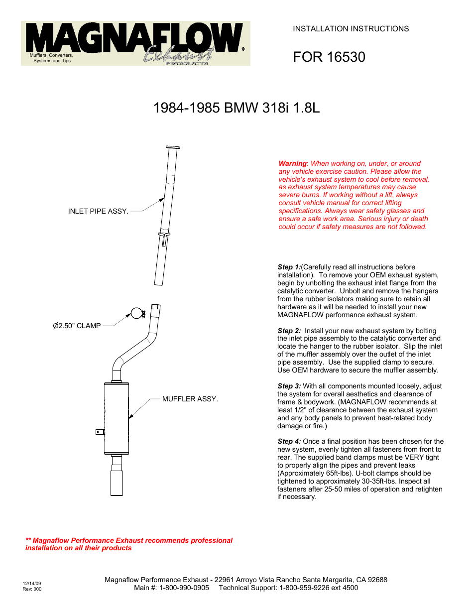 MagnaFlow BMW 318I Stainless Cat-Back System PERFORMANCE EXHAUST User Manual | 1 page