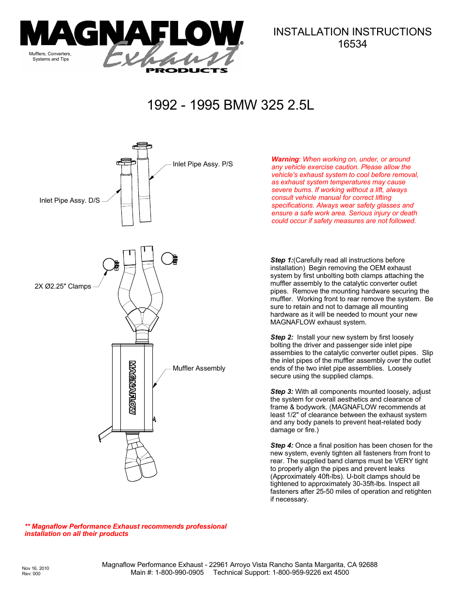 MagnaFlow BMW 325IS Stainless Cat-Back System PERFORMANCE EXHAUST User Manual | 1 page