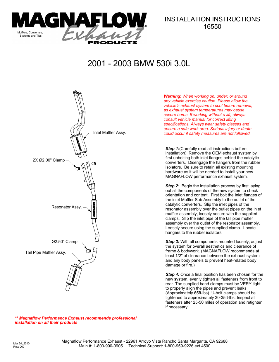 MagnaFlow BMW 530I Stainless Cat-Back System PERFORMANCE EXHAUST User Manual | 1 page