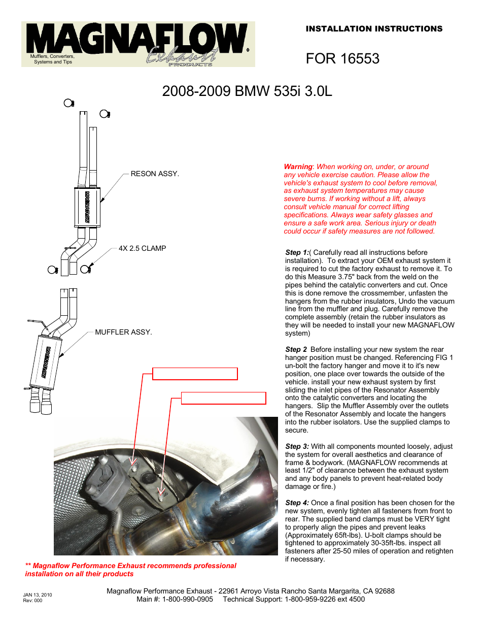 MagnaFlow BMW 535I Stainless Cat-Back System PERFORMANCE EXHAUST User Manual | 1 page