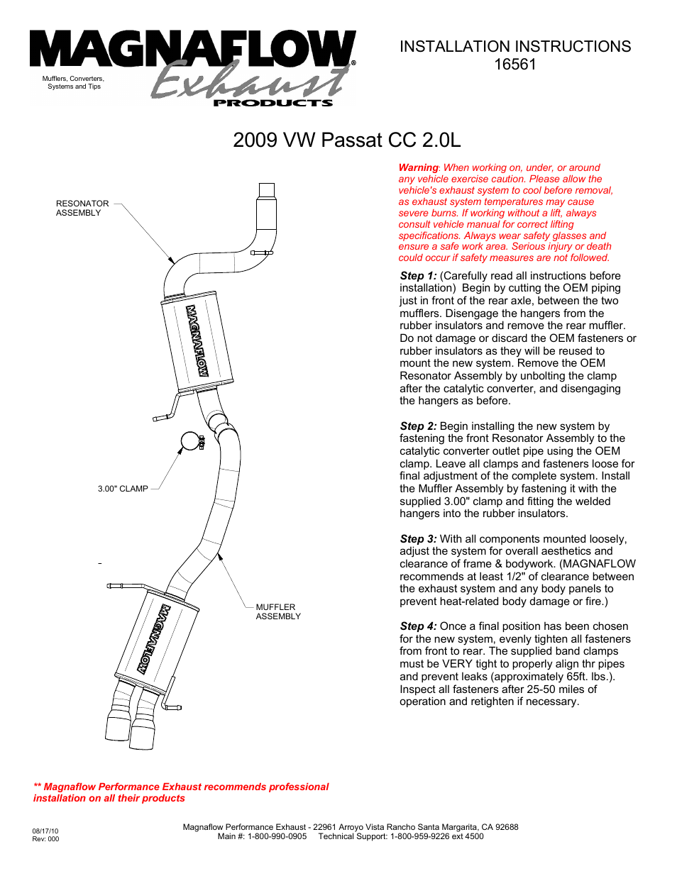 MagnaFlow VOLKSWAGEN PASSAT CC Stainless Cat-Back System PERFORMANCE EXHAUST User Manual | 1 page