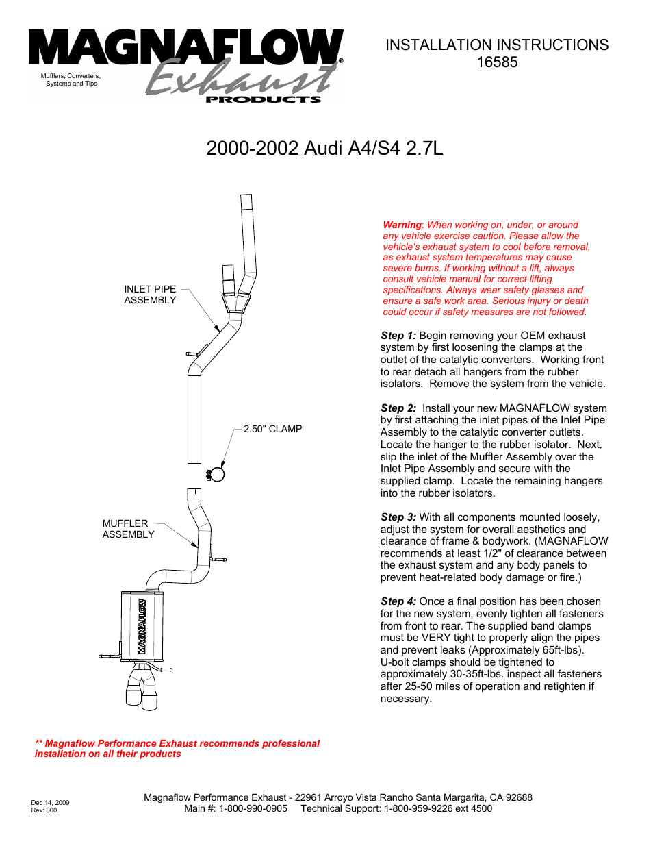 MagnaFlow AUDI S4 Stainless Cat-Back System PERFORMANCE EXHAUST User Manual | 1 page