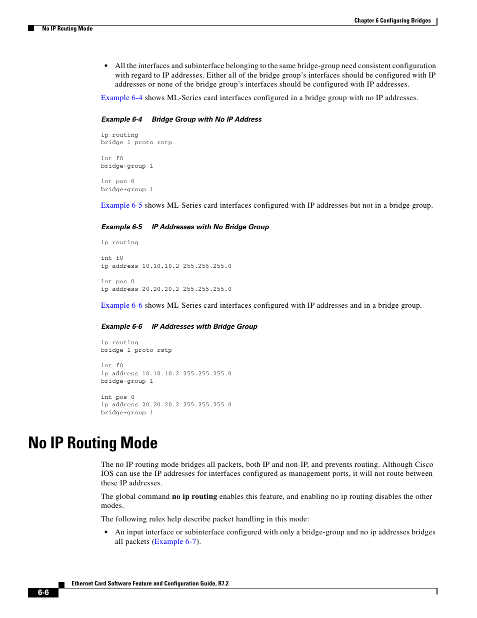 No ip routing mode, Example 6-4, Example 6-5 | Example 6-6 | Cisco 15327 User Manual | Page 102 / 584