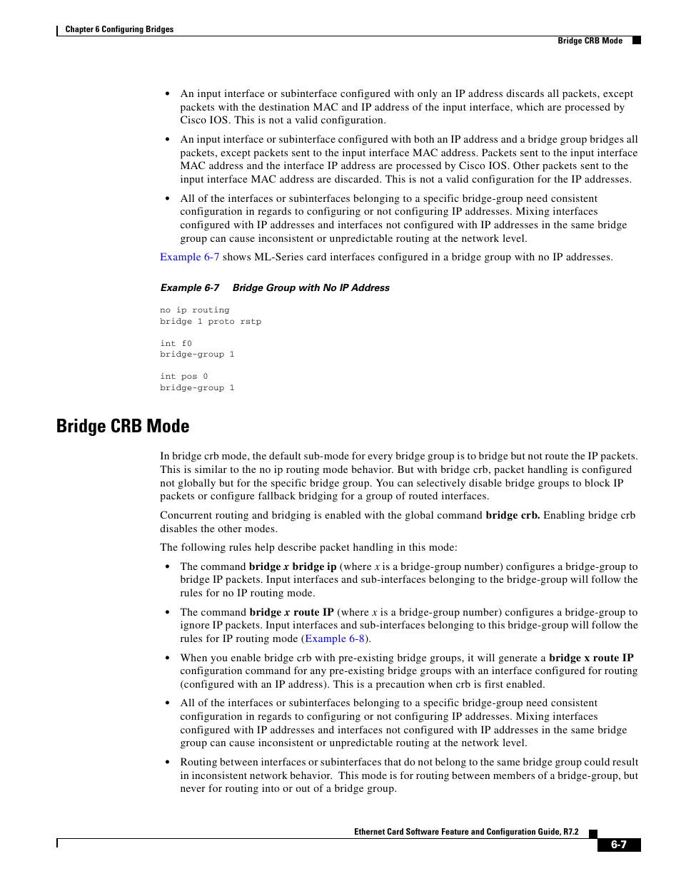 Bridge crb mode, Example 6-7 | Cisco 15327 User Manual | Page 103 / 584