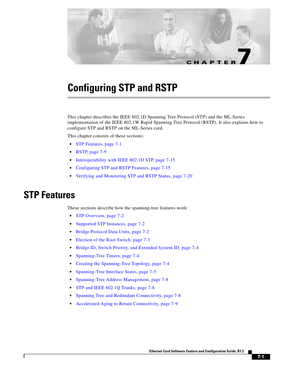 Configuring stp and rstp, Stp features, C h a p t e r | Chapter 7, “configuring stp and rstp | Cisco 15327 User Manual | Page 107 / 584