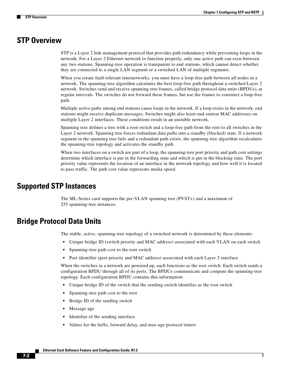 Stp overview, Supported stp instances, Bridge protocol data units | Cisco 15327 User Manual | Page 108 / 584