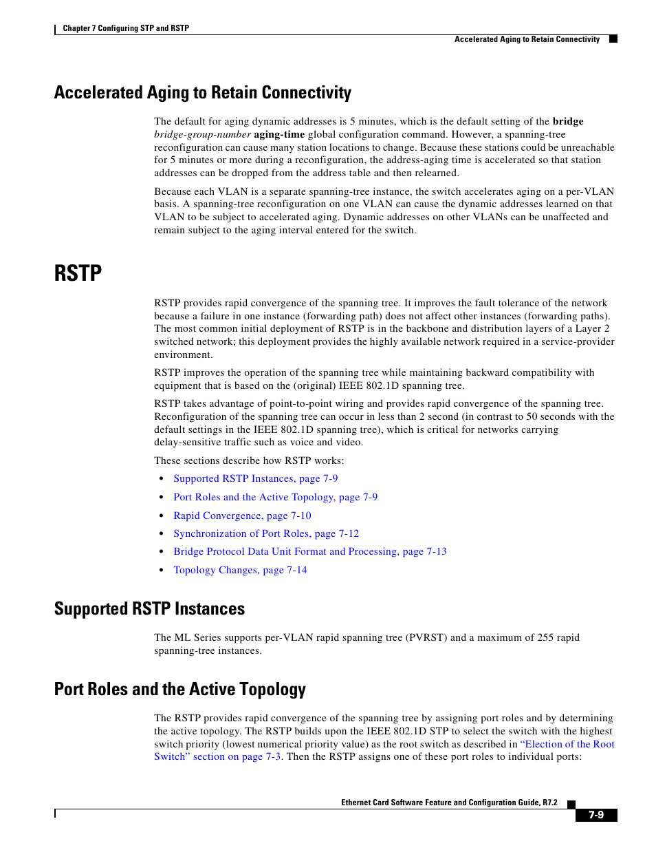 Accelerated aging to retain connectivity, Rstp, Supported rstp instances | Port roles and the active topology | Cisco 15327 User Manual | Page 115 / 584