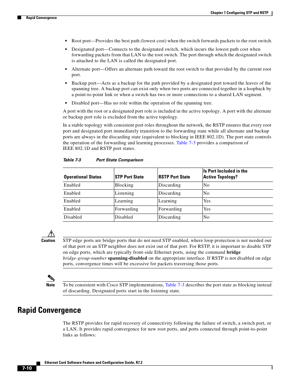 Rapid convergence, Table 7-3 | Cisco 15327 User Manual | Page 116 / 584