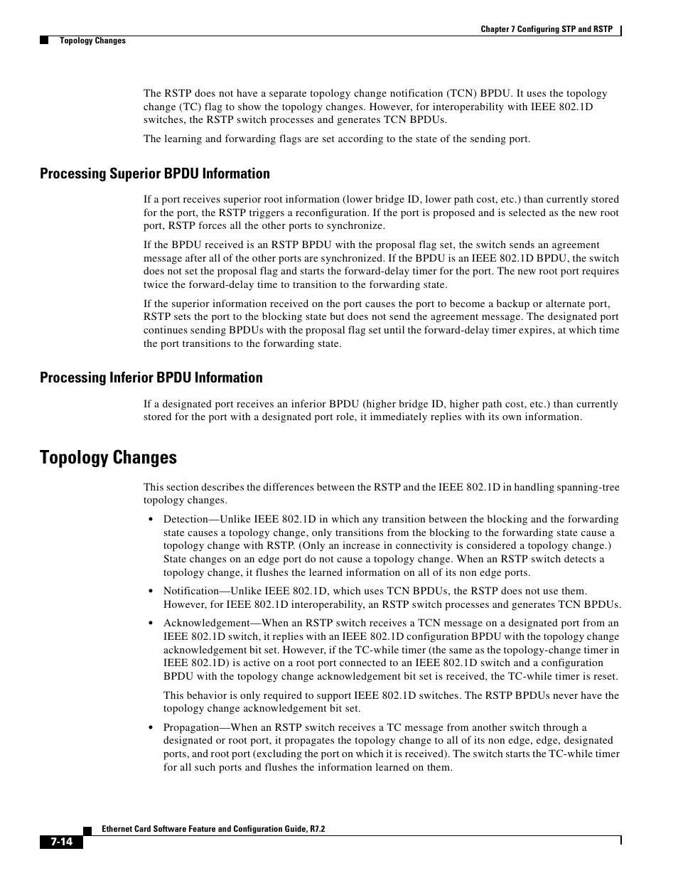 Processing superior bpdu information, Processing inferior bpdu information, Topology changes | Cisco 15327 User Manual | Page 120 / 584