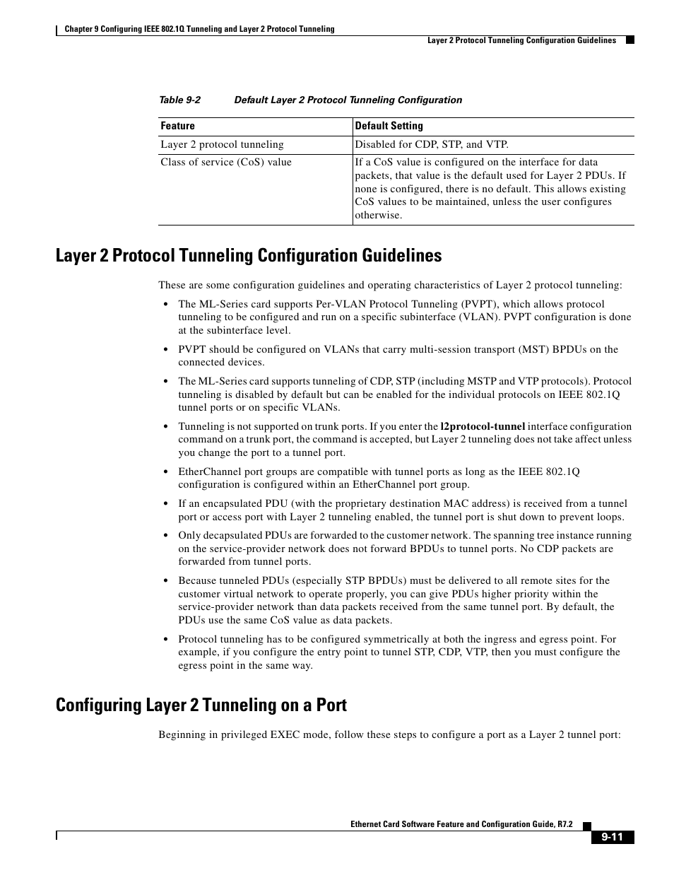 Configuring layer 2 tunneling on a port, Table 9-2 | Cisco 15327 User Manual | Page 145 / 584