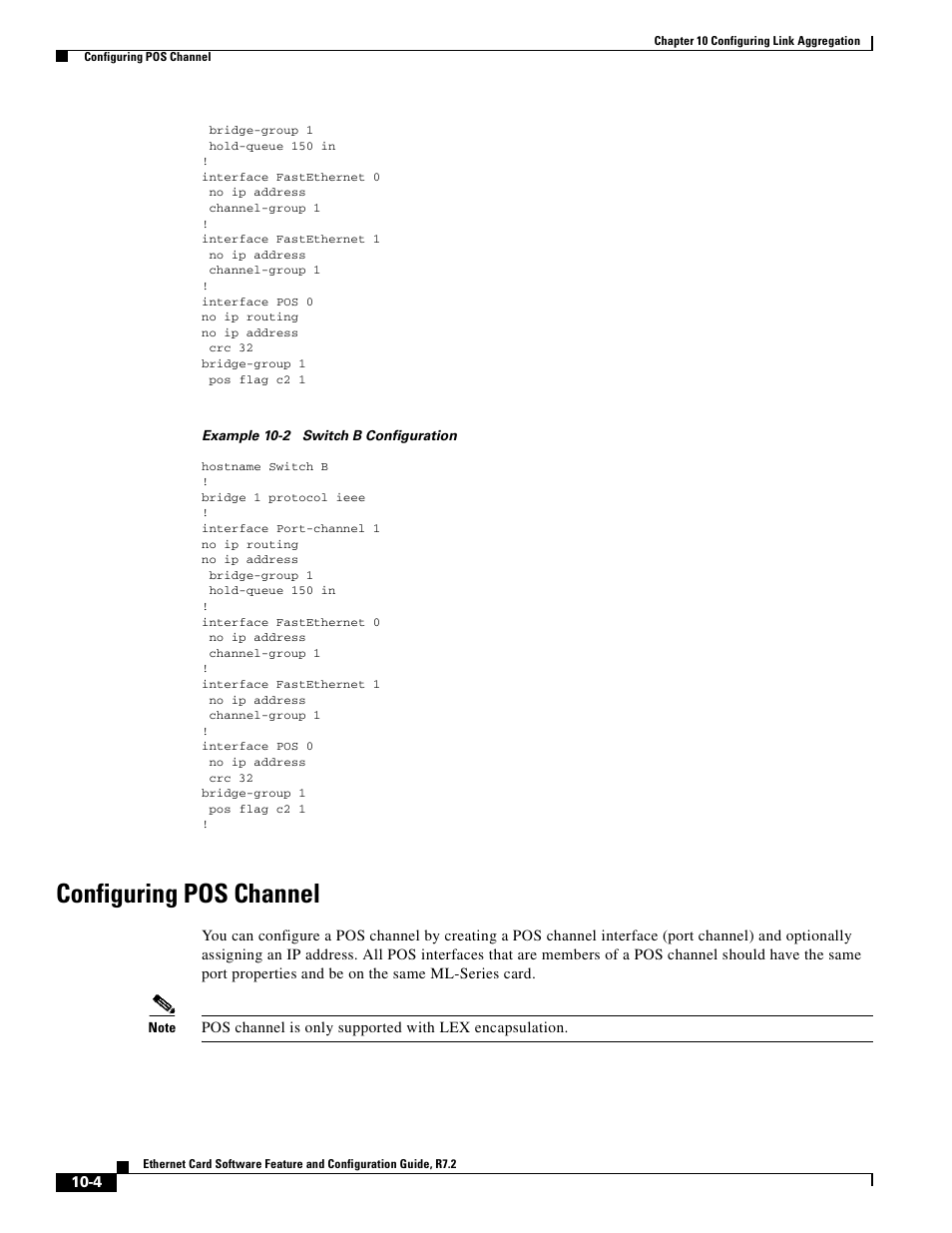 Configuring pos channel, Example 10-2 | Cisco 15327 User Manual | Page 152 / 584