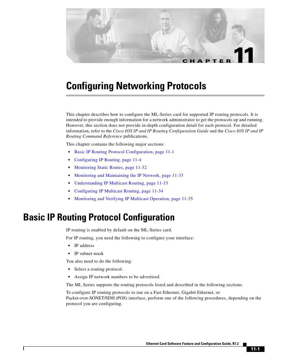 Configuring networking protocols, Basic ip routing protocol configuration, C h a p t e r | Chapter 11, “configuring networking protocols | Cisco 15327 User Manual | Page 159 / 584