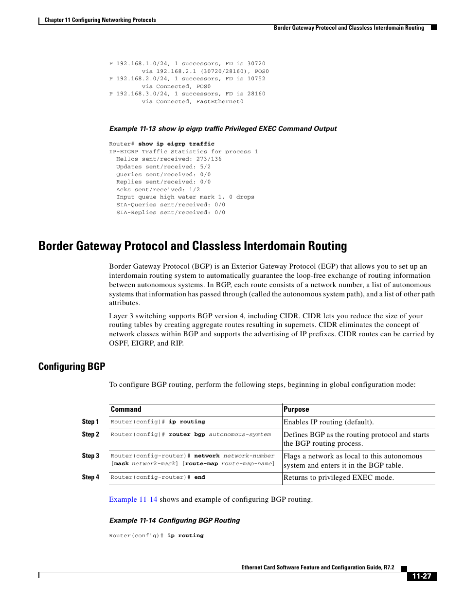 Configuring bgp, Example 11-13 | Cisco 15327 User Manual | Page 185 / 584