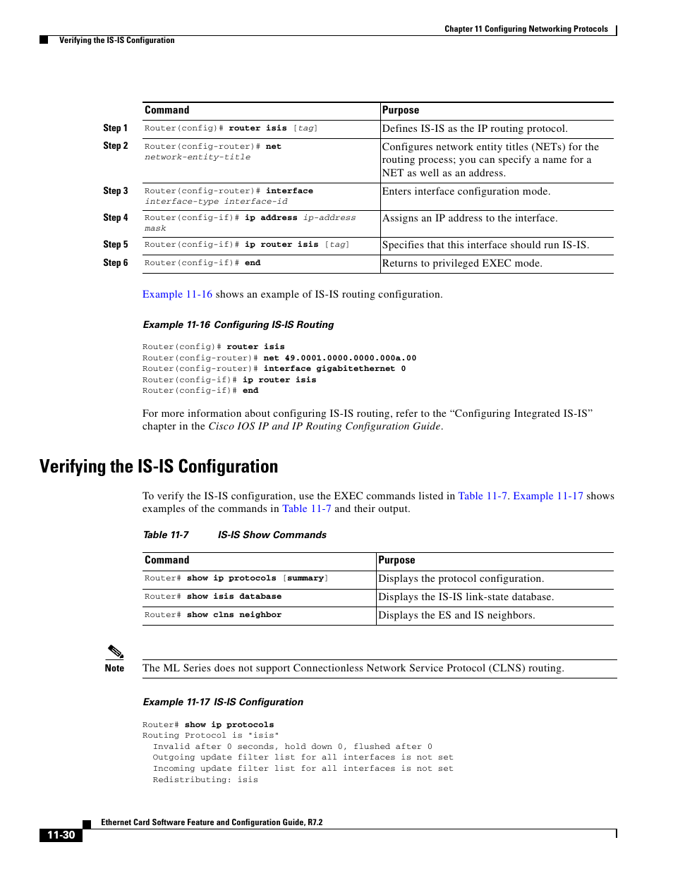 Verifying the is-is configuration, Table 11-7 | Cisco 15327 User Manual | Page 188 / 584