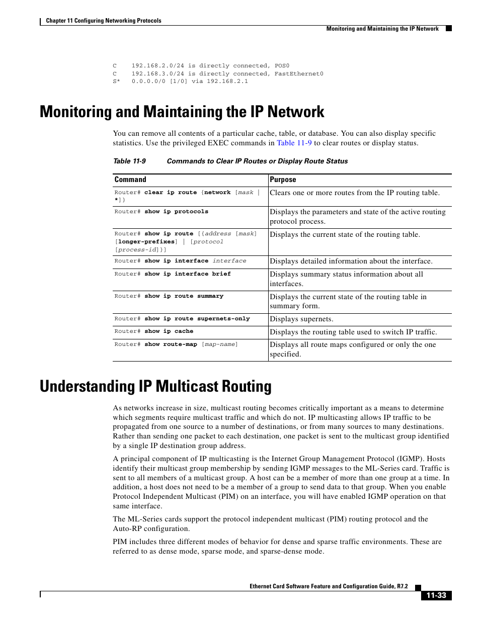Monitoring and maintaining the ip network, Understanding ip multicast routing, Table 11-9 | Cisco 15327 User Manual | Page 191 / 584