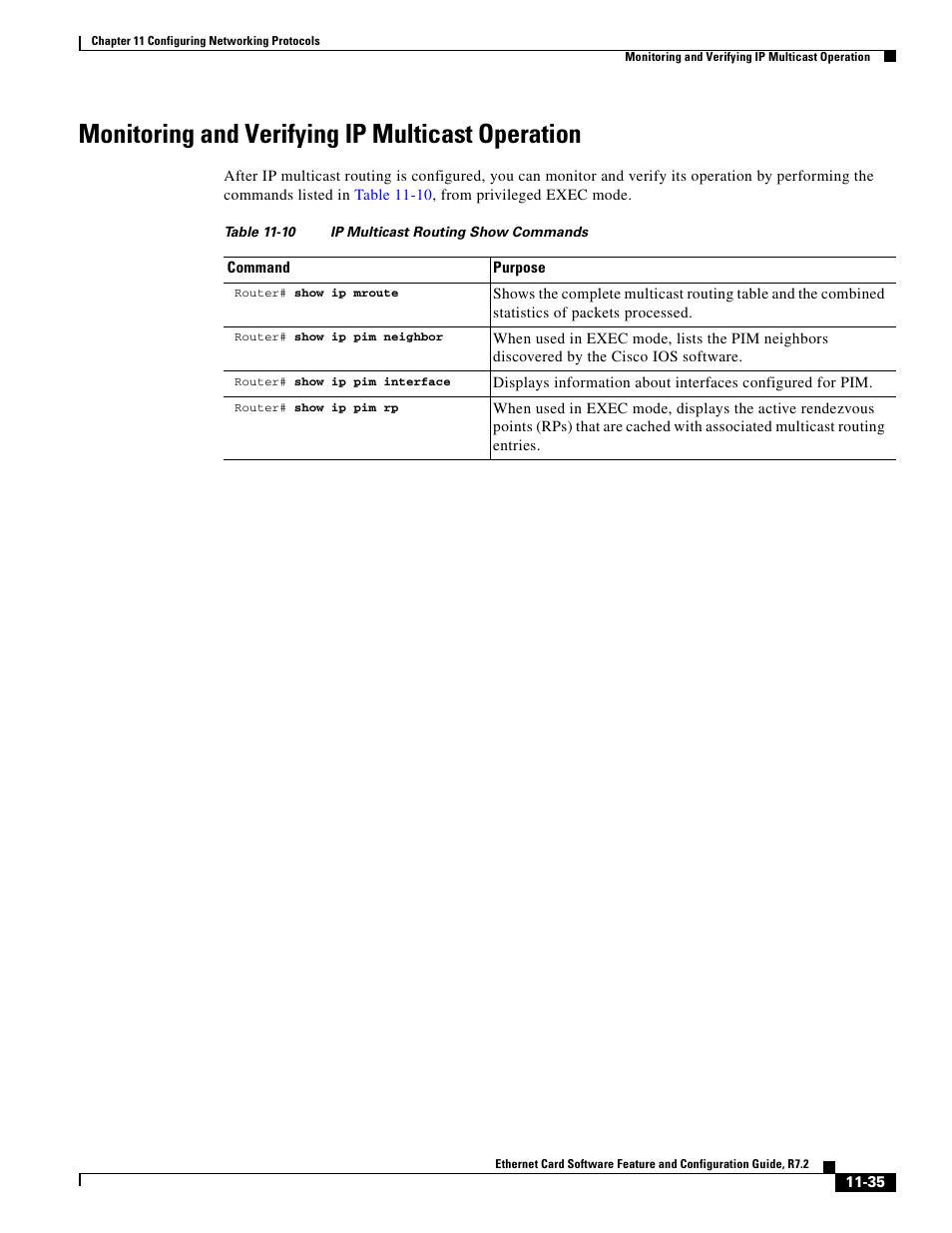 Monitoring and verifying ip multicast operation, Table 11-10 | Cisco 15327 User Manual | Page 193 / 584