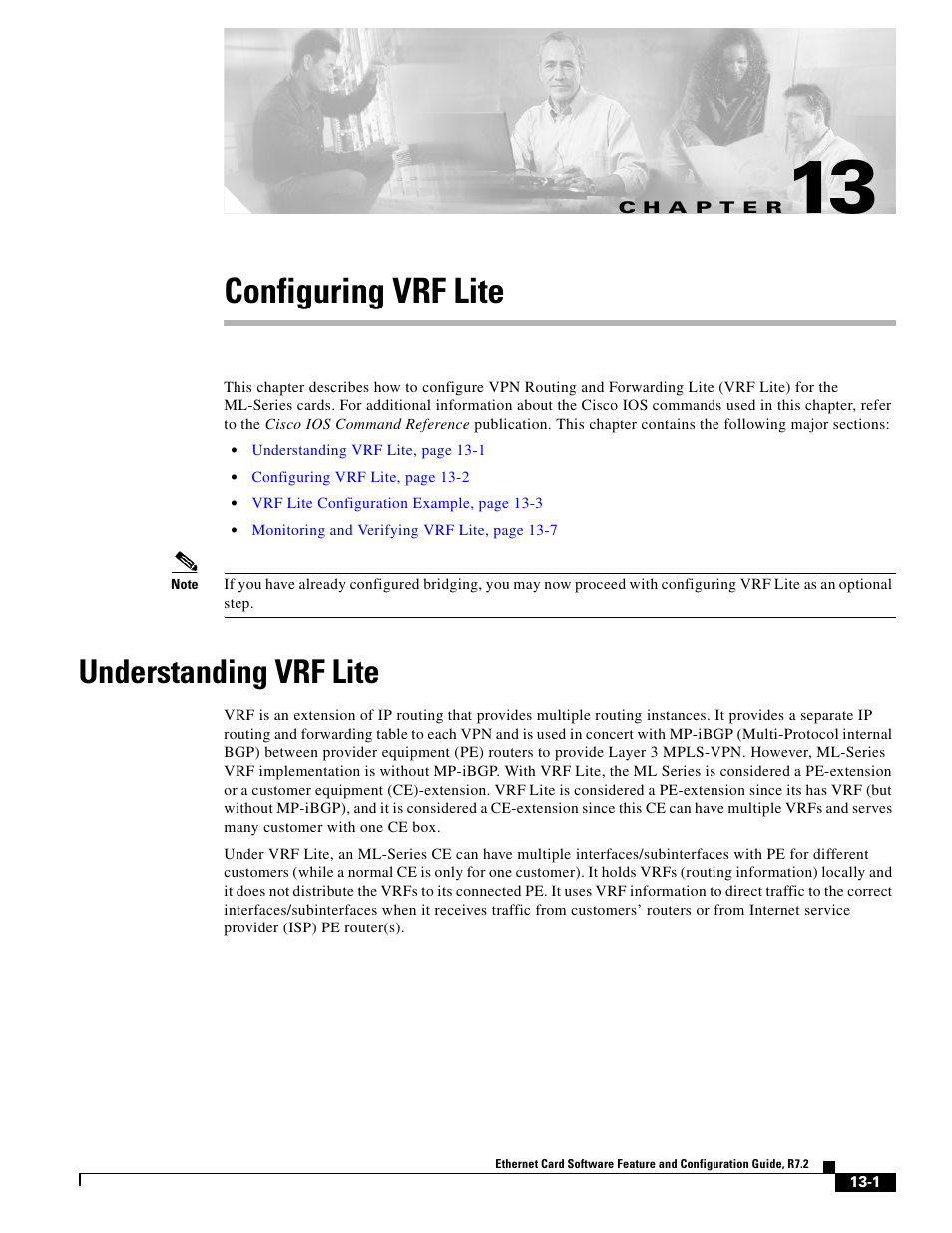 Configuring vrf lite, Understanding vrf lite, C h a p t e r | Chapter 13, “configuring vrf lite | Cisco 15327 User Manual | Page 201 / 584