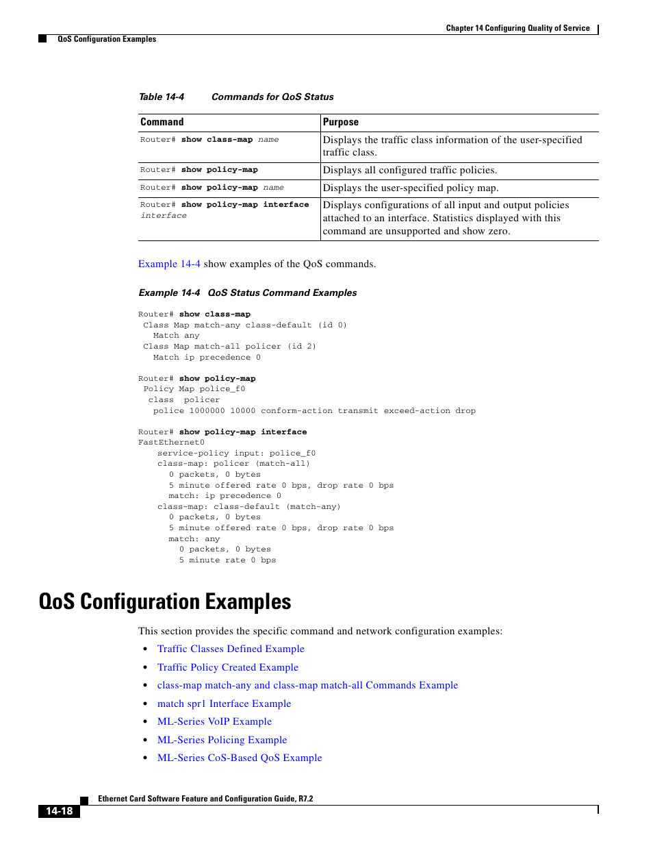 Qos configuration examples, Table 14-4 | Cisco 15327 User Manual | Page 226 / 584
