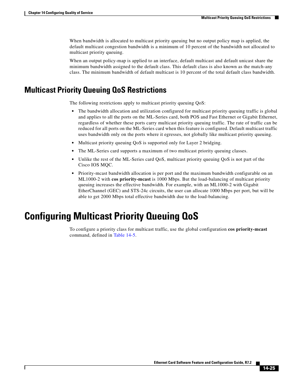 Multicast priority queuing qos restrictions, Configuring multicast priority queuing qos | Cisco 15327 User Manual | Page 233 / 584