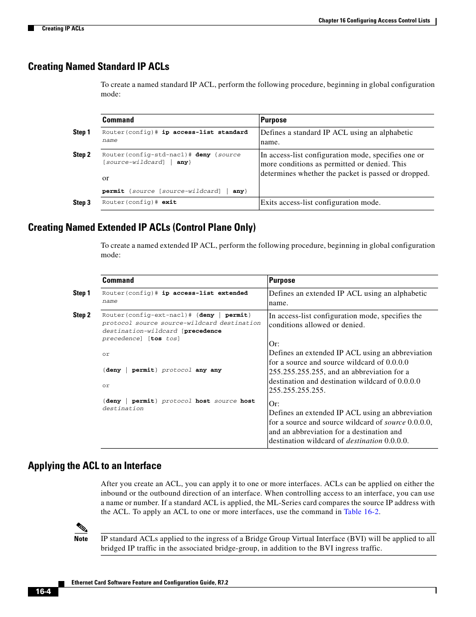 Creating named standard ip acls, Applying the acl to an interface, Applying the acl to an | Cisco 15327 User Manual | Page 250 / 584