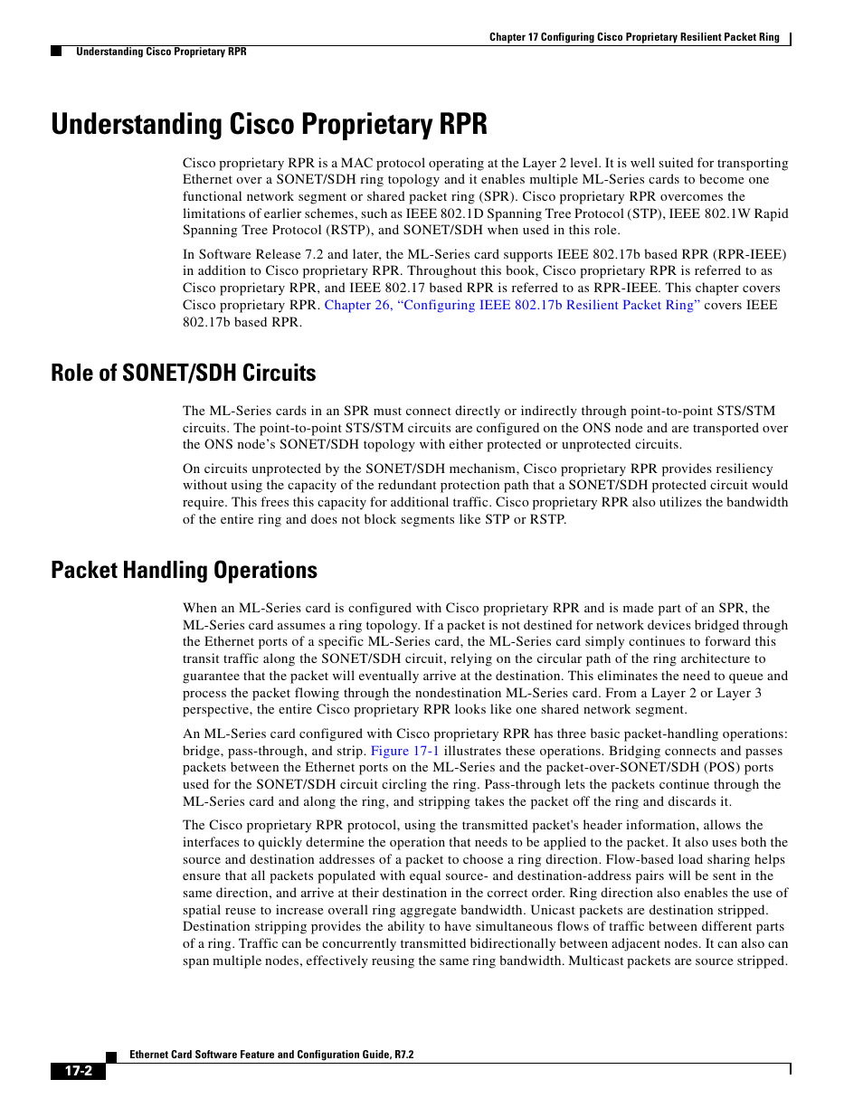 Understanding cisco proprietary rpr, Role of sonet/sdh circuits, Packet handling operations | Cisco 15327 User Manual | Page 254 / 584